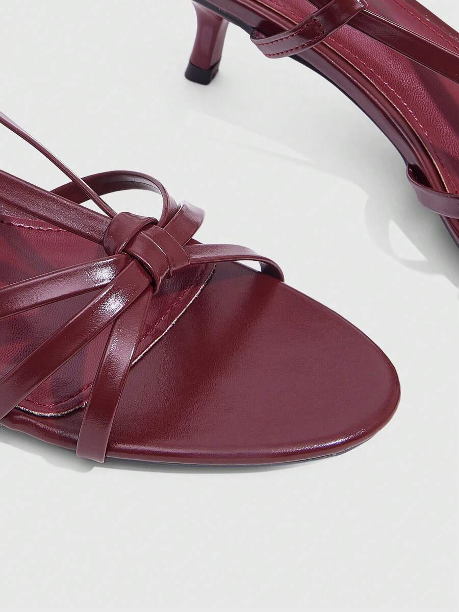 Women's open toe slingback high heel sandals with crisscross knot design and 5.5cm kitten heel