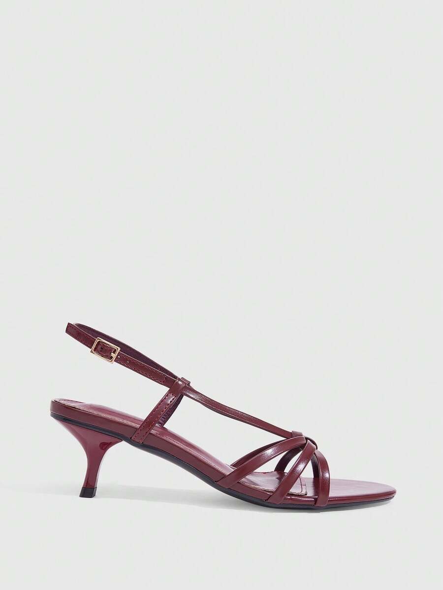 Women's open toe slingback high heel sandals with crisscross knot design and 5.5cm kitten heel