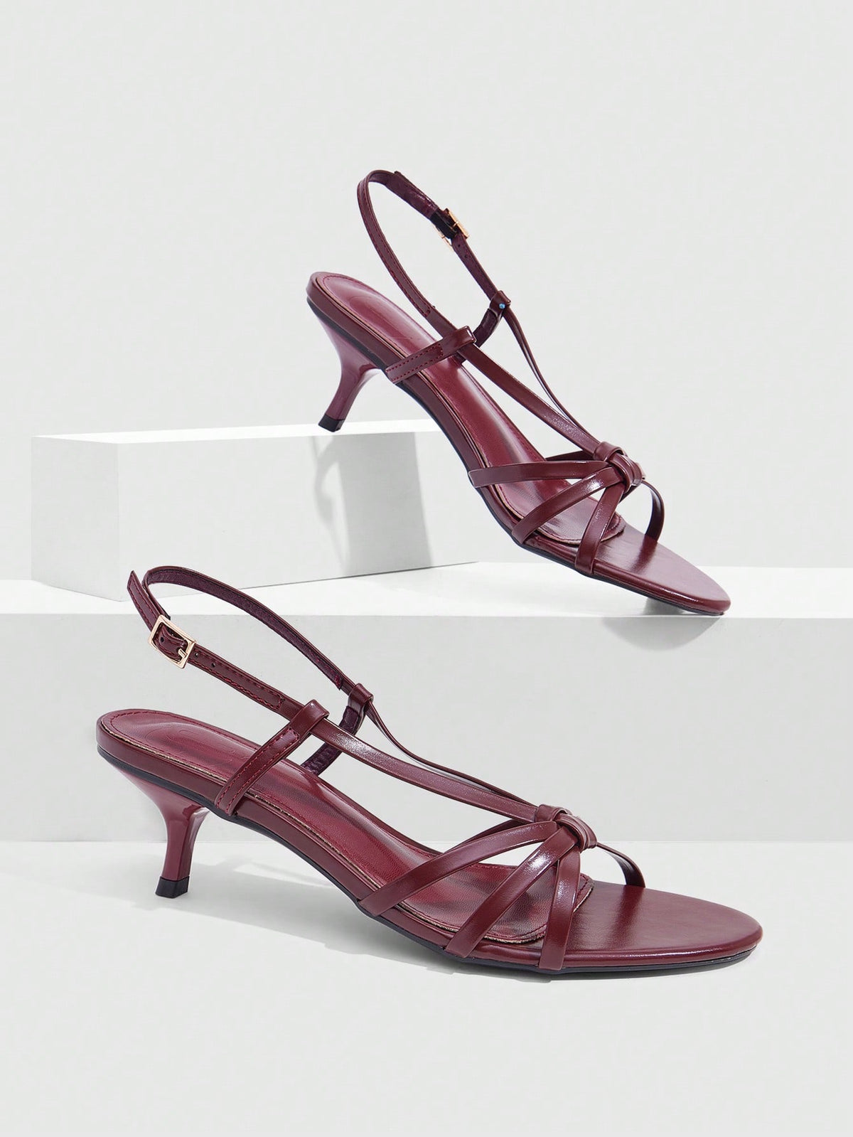Women's open toe slingback high heel sandals with crisscross knot design and 5.5cm kitten heel