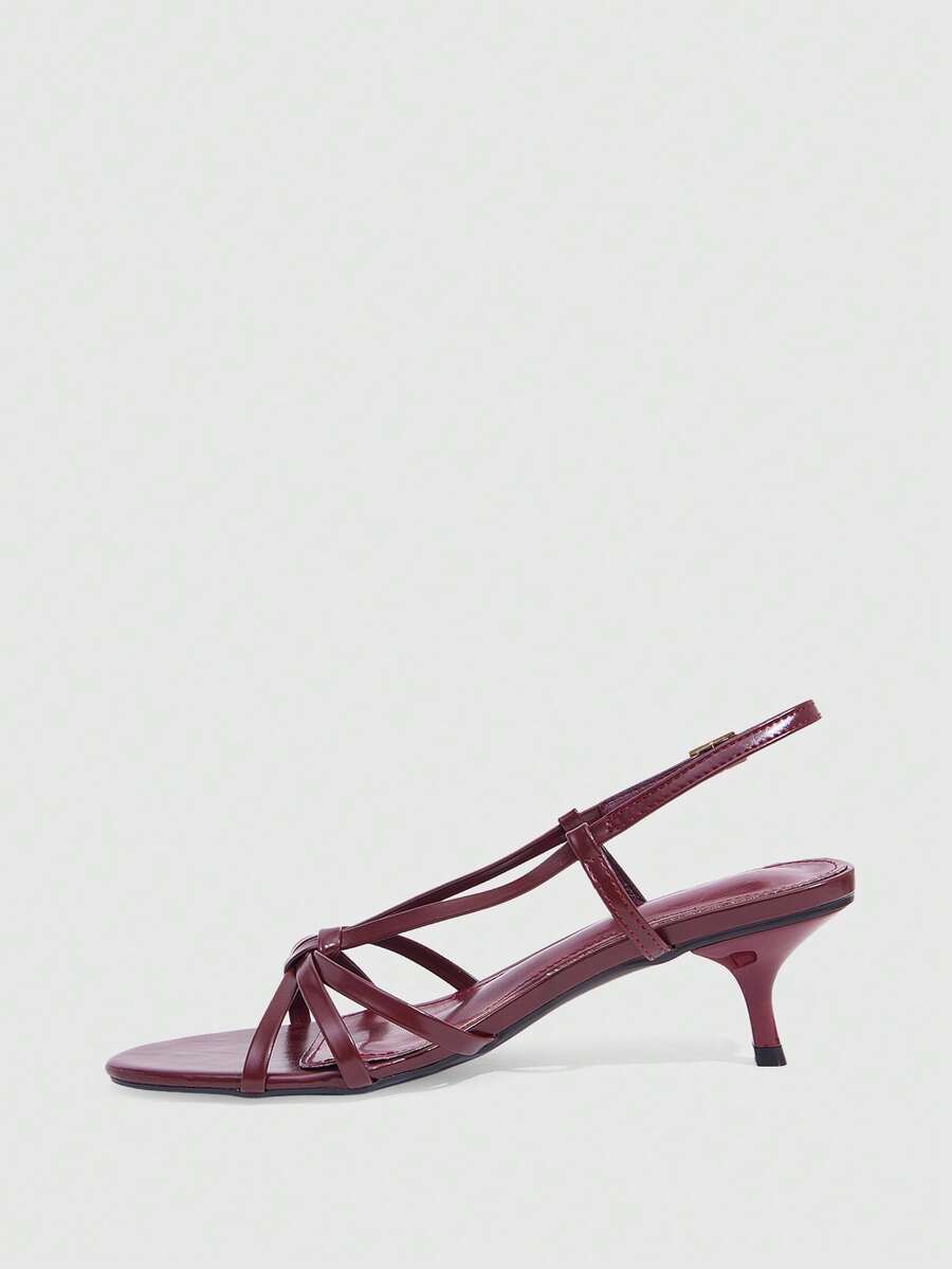Women's open toe slingback high heel sandals with crisscross knot design and 5.5cm kitten heel
