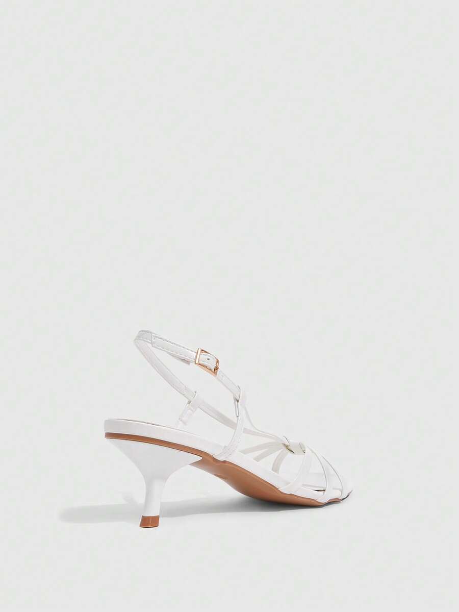 Women's pointed toe kitten heel shoes with adjustable ankle strap buckle closure