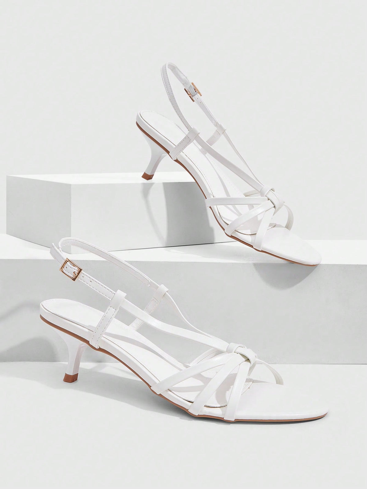 Women's pointed toe kitten heel shoes with adjustable ankle strap buckle closure