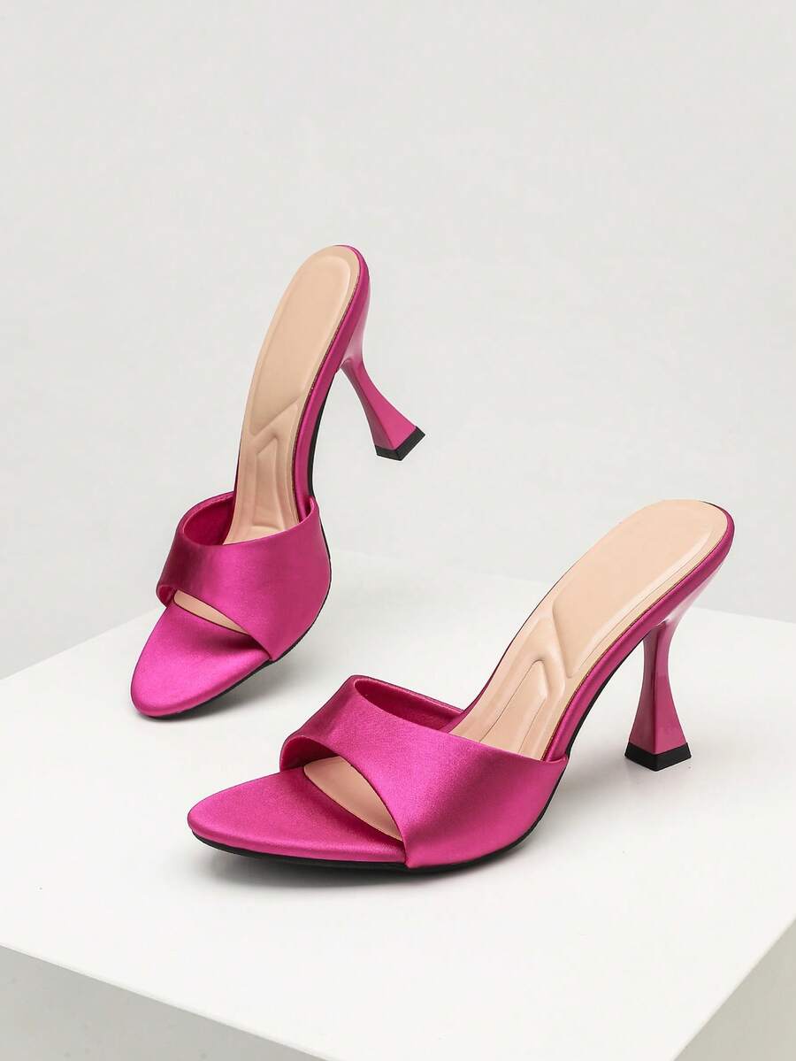 Women's open toe high heel sandals with slingback strap and sleek stiletto heel in smooth PU leather.