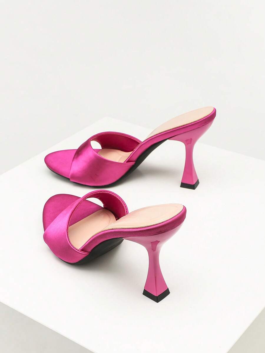 Women's open toe high heel sandals with slingback strap and sleek stiletto heel in smooth PU leather.