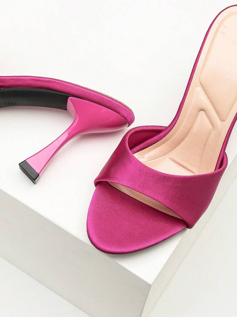 Women's open toe high heel sandals with slingback strap and sleek stiletto heel in smooth PU leather.