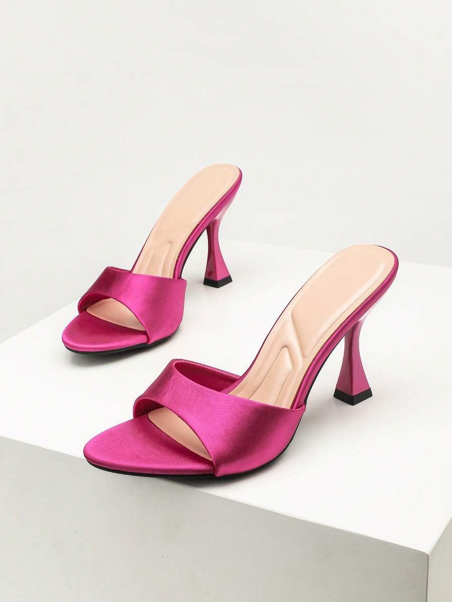 Women's open toe high heel sandals with slingback strap and sleek stiletto heel in smooth PU leather.