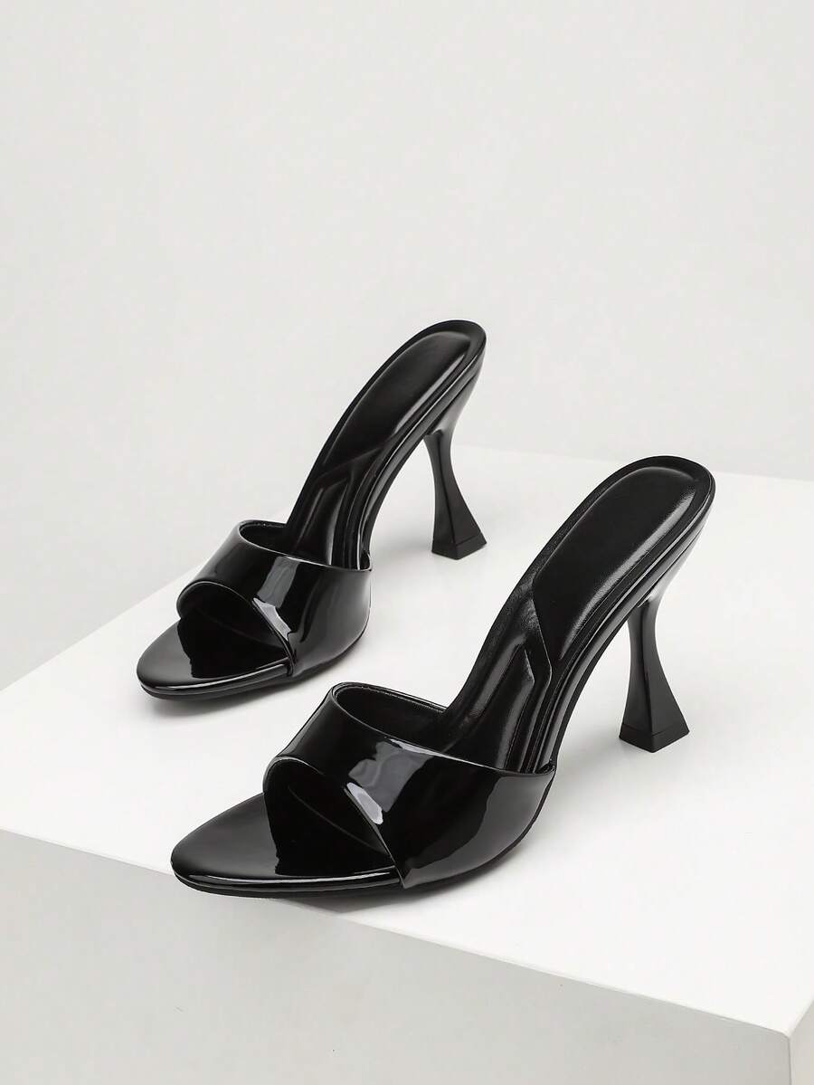 Women's open toe high heel sandals with slingback strap and sleek stiletto heel in smooth PU leather.