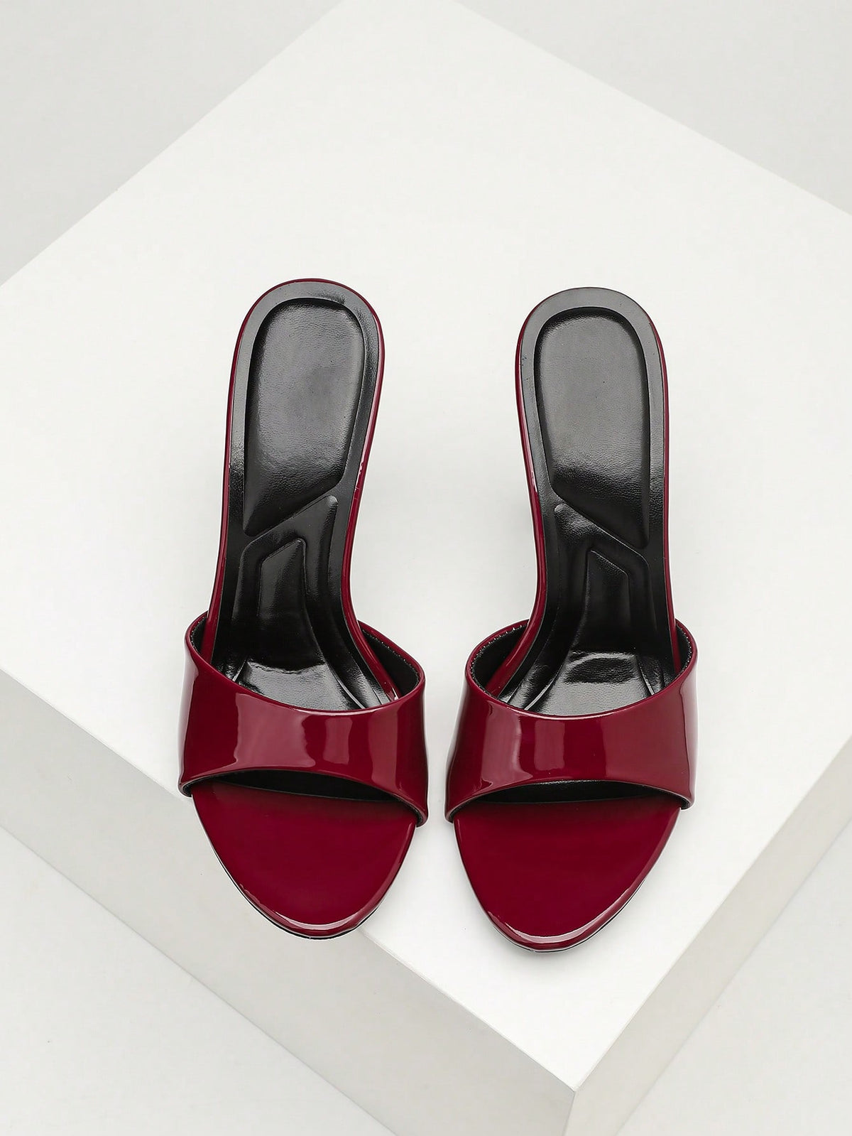 Women's open toe high heel sandals with slingback strap and sleek stiletto heel in smooth PU leather.