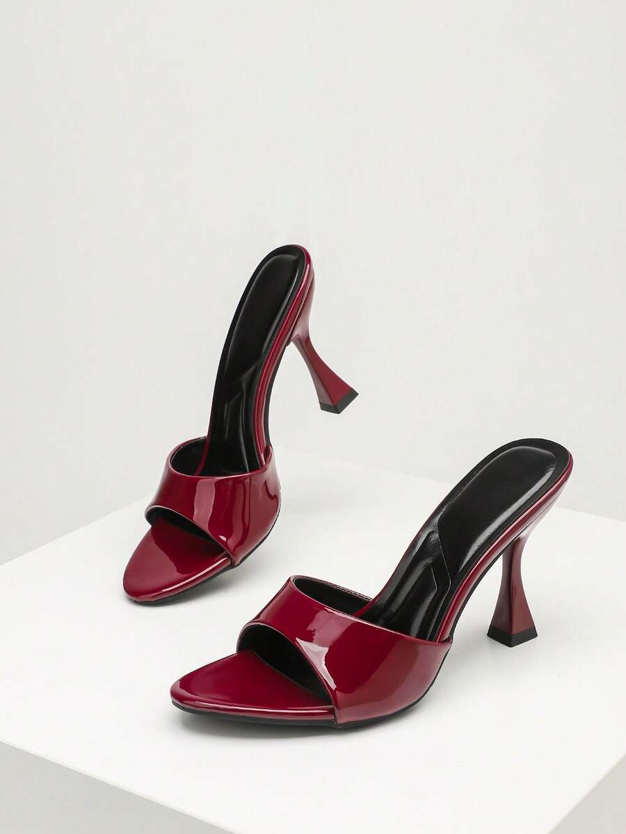 Women's open toe high heel sandals with slingback strap and sleek stiletto heel in smooth PU leather.