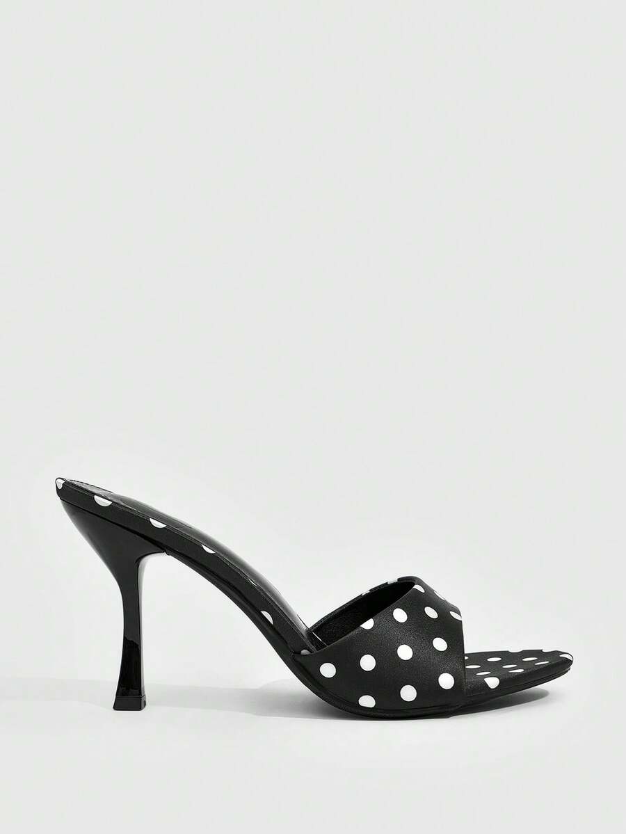 Women's open toe high heel sandals with slingback strap and sleek stiletto heel in smooth PU leather.