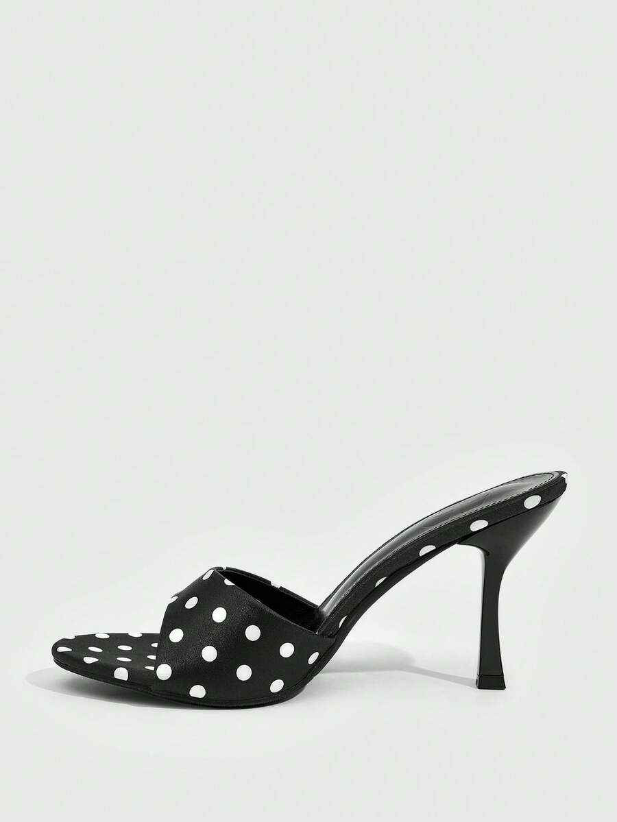 Women's open toe high heel sandals with slingback strap and sleek stiletto heel in smooth PU leather.