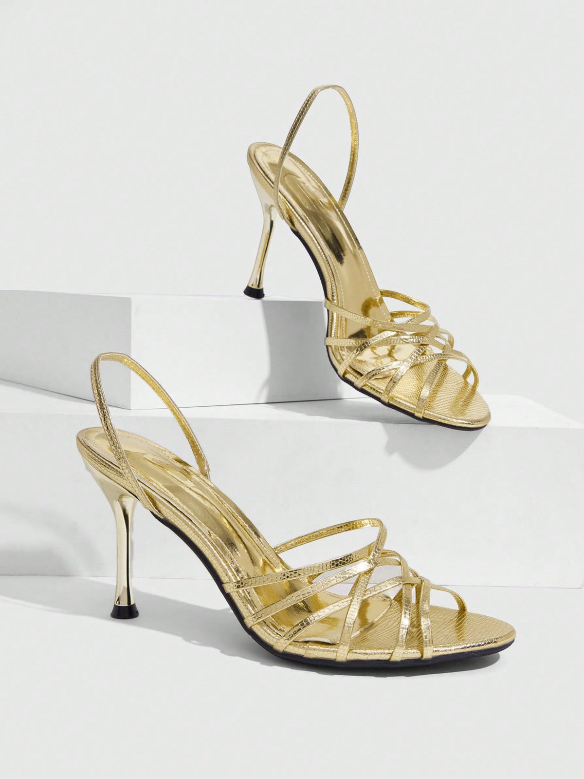 Women's cross strap square heel sandals featuring open toe and slingback design