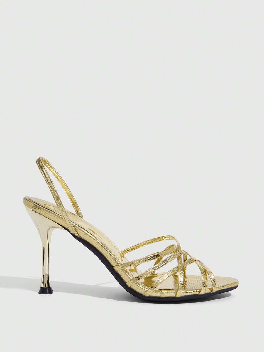 Women's cross strap square heel sandals featuring open toe and slingback design
