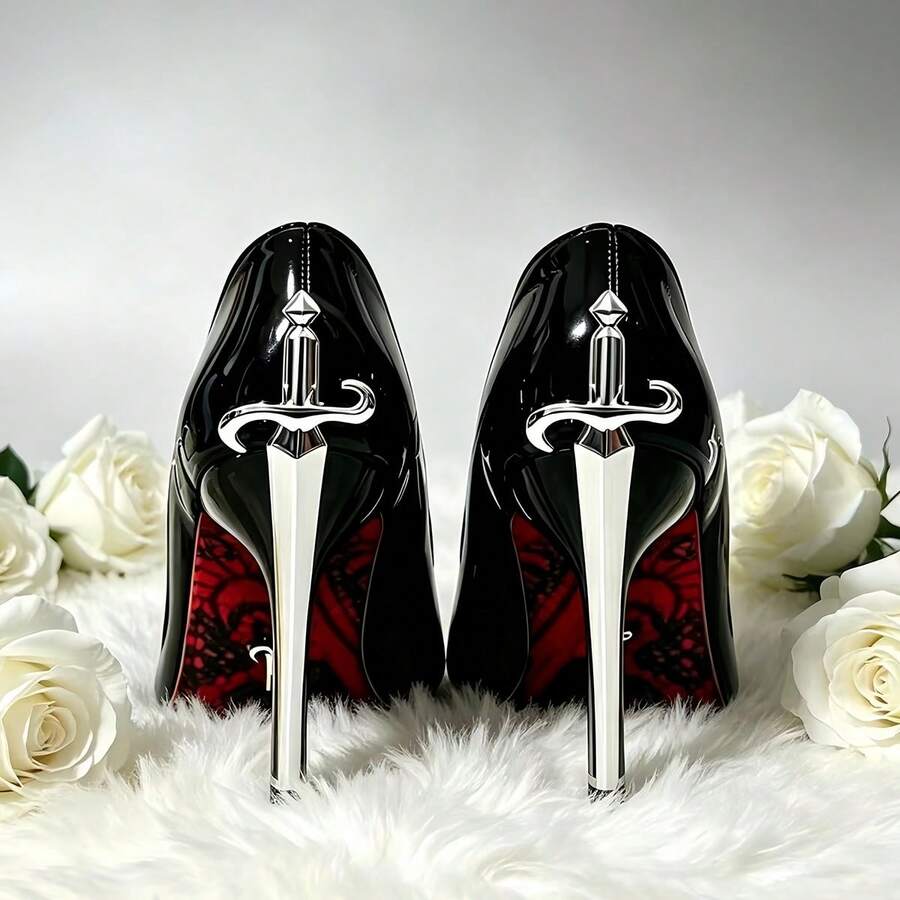 Glossy black pointed toe stiletto high heel pumps with bow detail for women