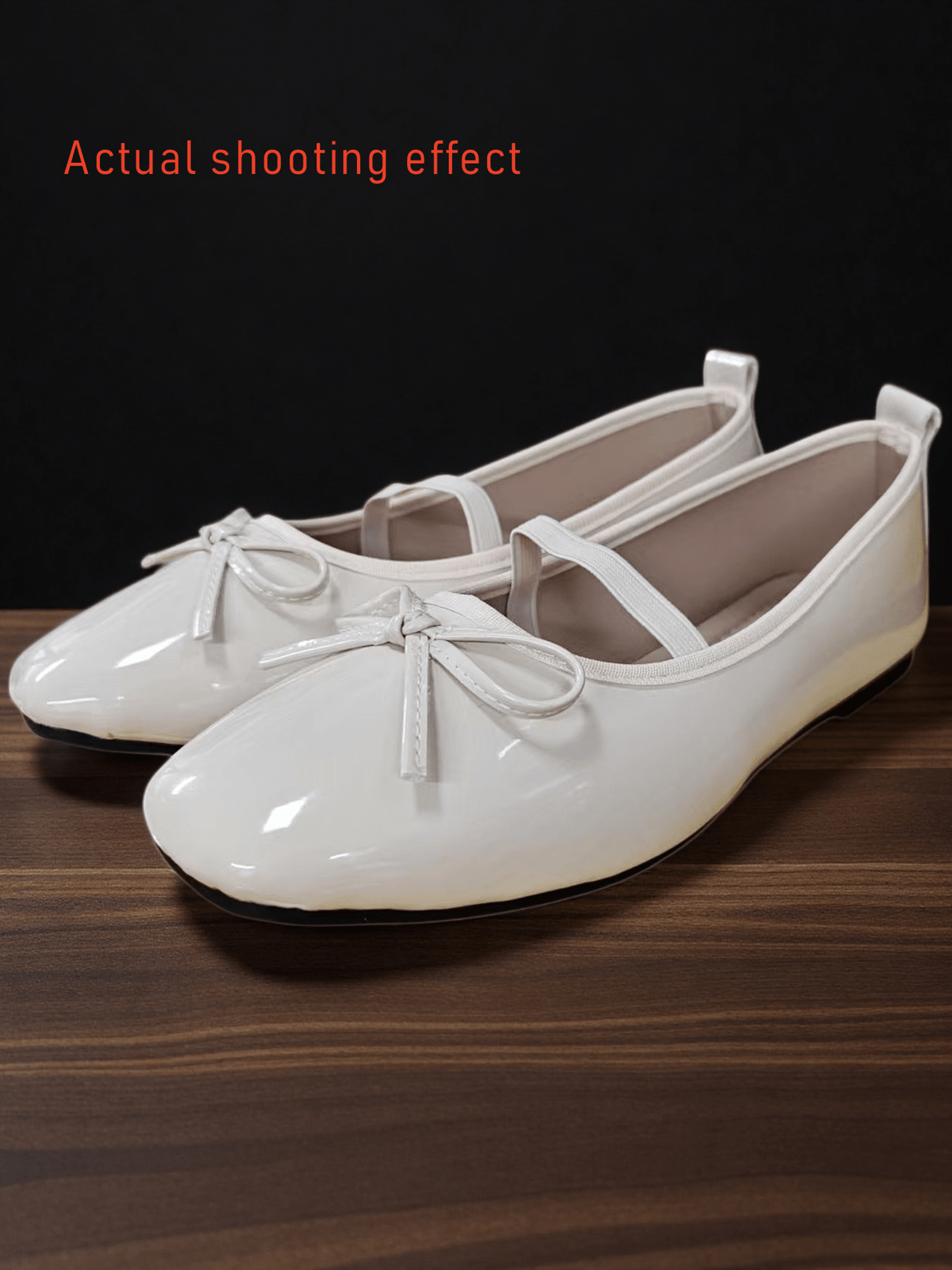 Square toe ballet flat shoes with bow detail and slip-on wide fit design.