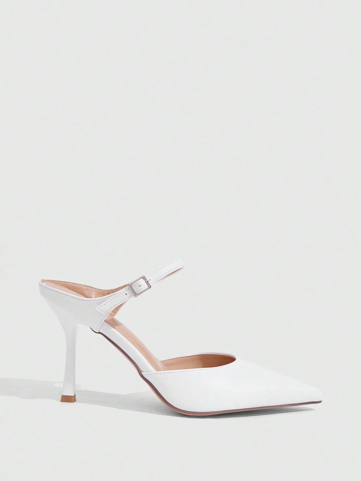 Burgundy pointed toe stiletto high heels with ankle strap buckle detail in patent PU leather