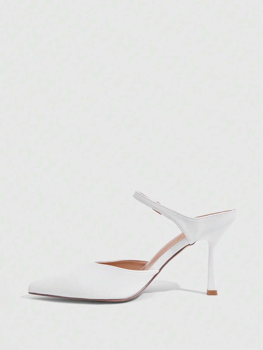 Burgundy pointed toe stiletto high heels with ankle strap buckle detail in patent PU leather