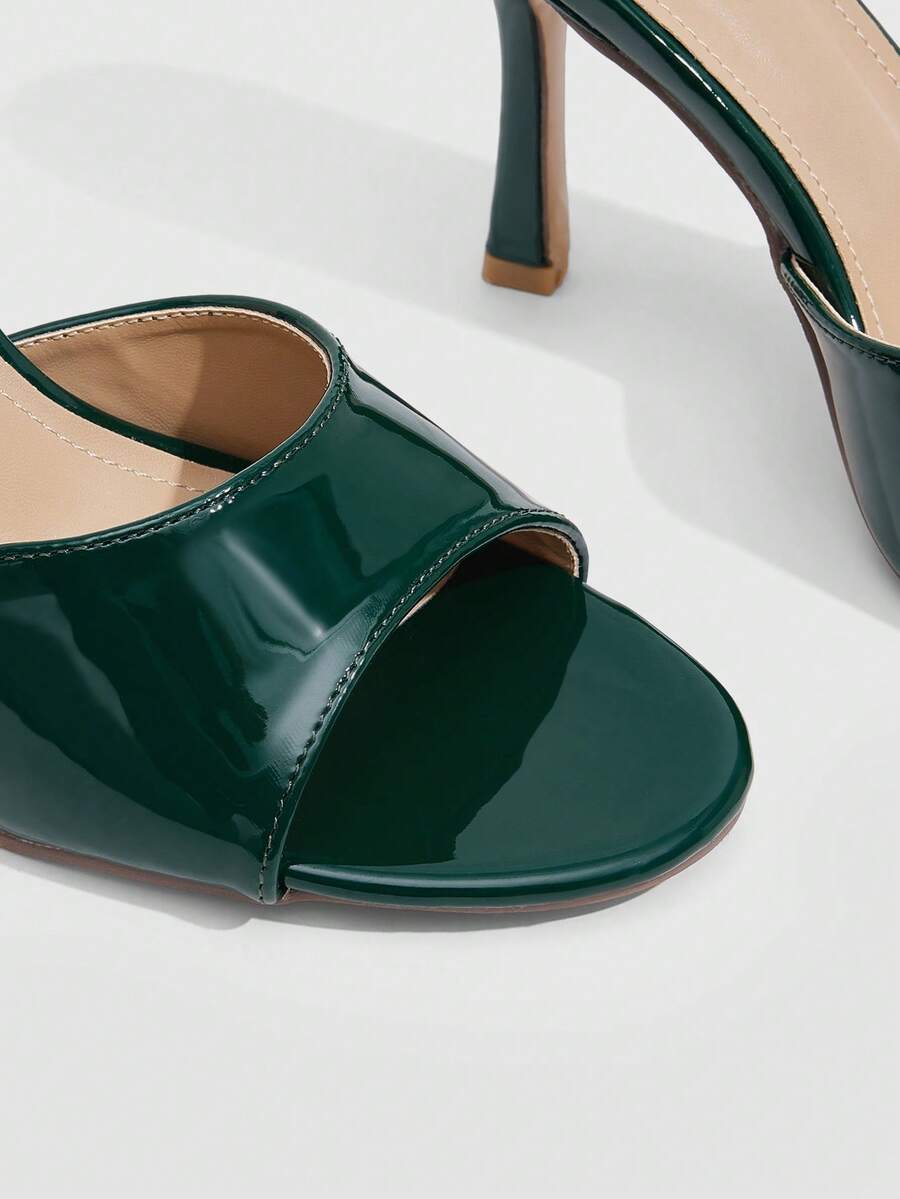 Women's open toe PU leather high heel mule sandals with stiletto heel and cut out design