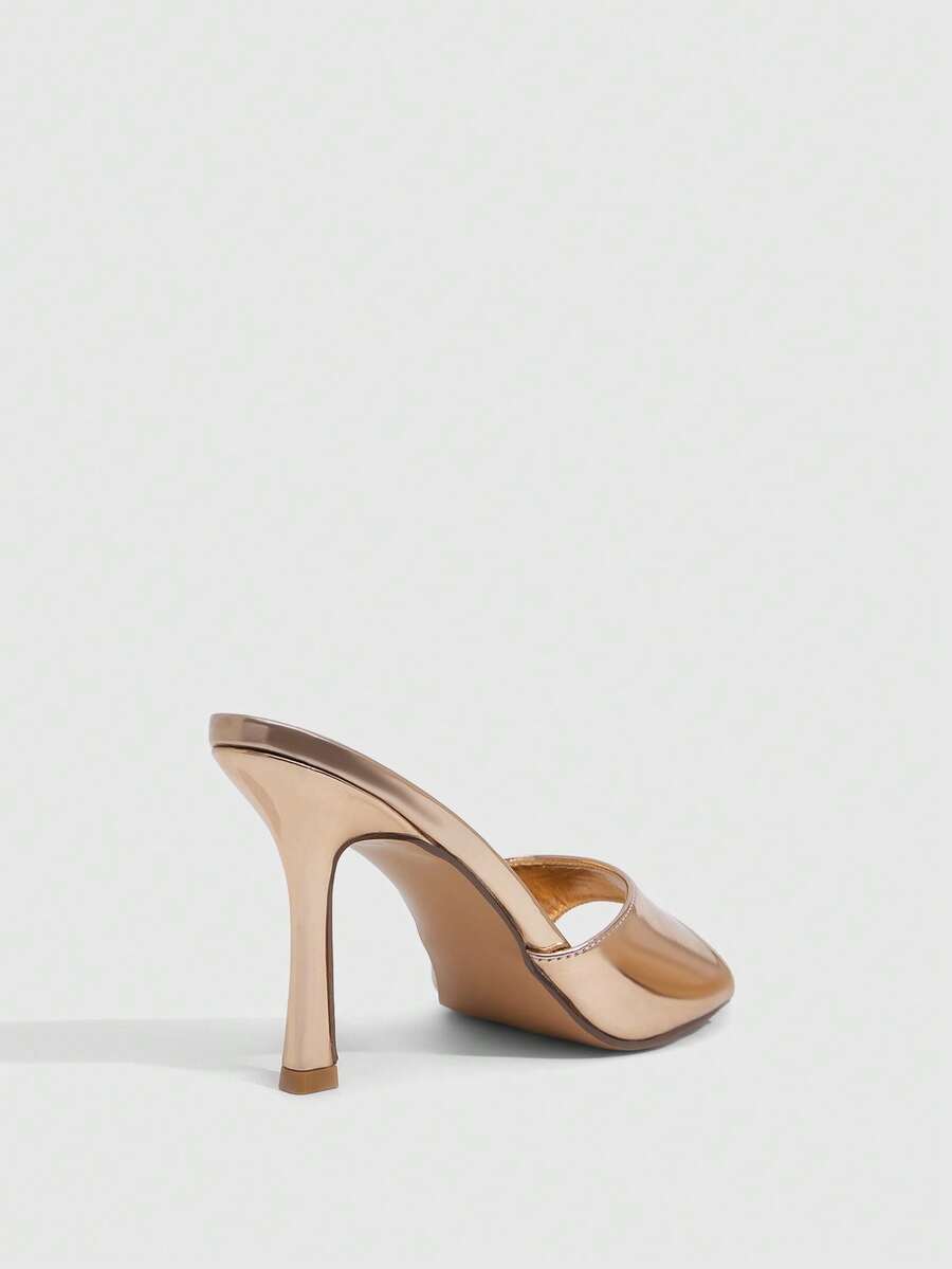 Women's open toe PU leather high heel mule sandals with stiletto heel and cut out design