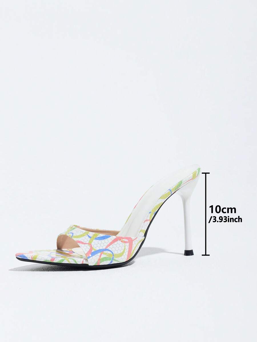 Women's elegant open toe high heel party mules featuring sleek stiletto heels and a slip-on design.