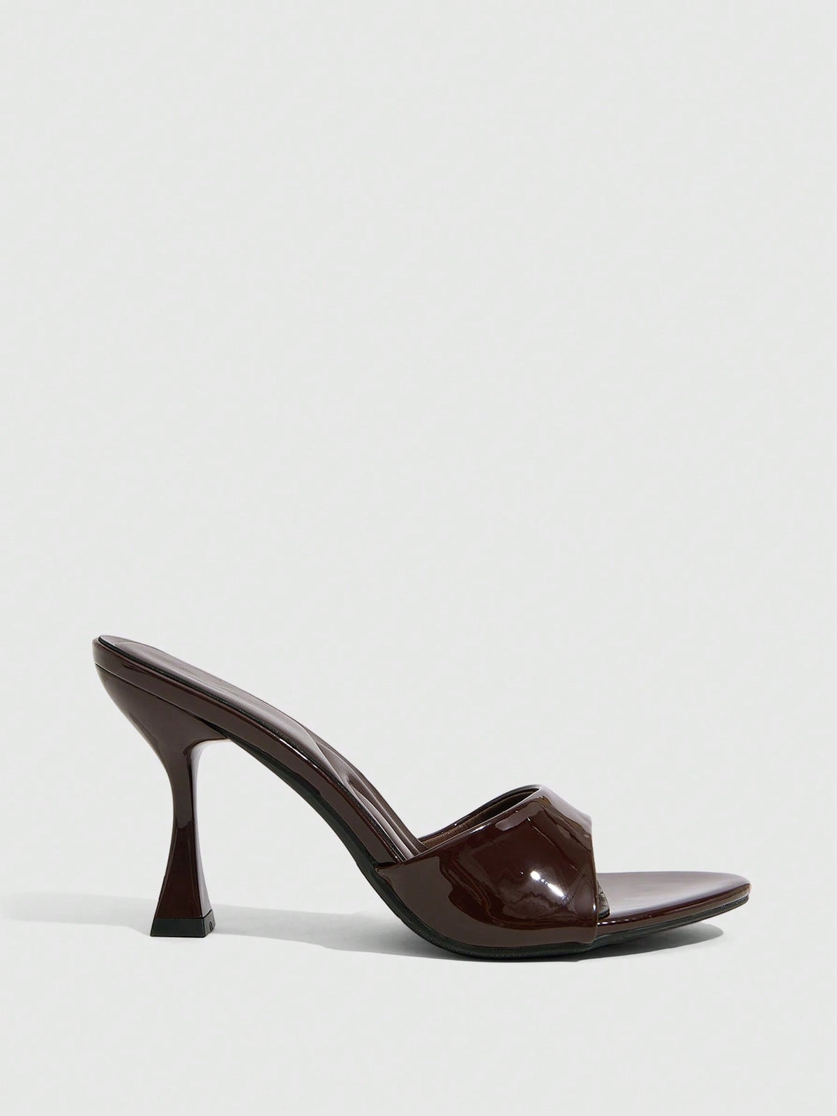Women's open toe high heel sandals with slingback strap and sleek stiletto heel in smooth PU leather.