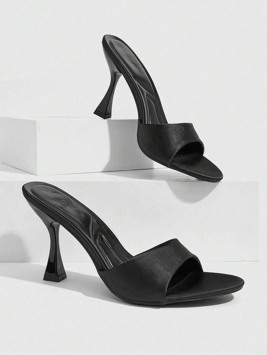 Women's open toe high heel sandals with slingback strap and sleek stiletto heel in smooth PU leather.
