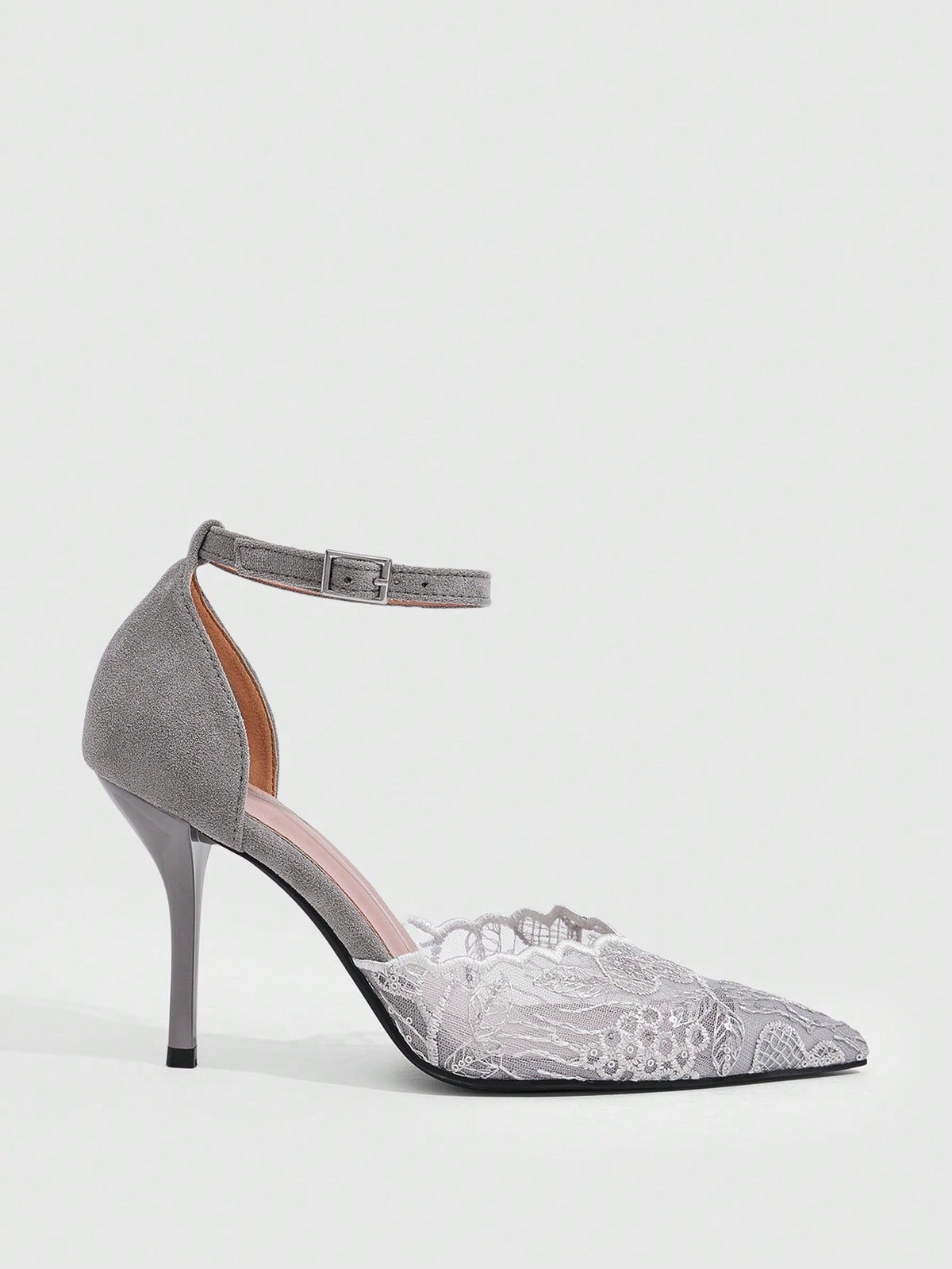 Women's stiletto high heel shoes featuring an elegant buckle detail and ankle strap slingback design.