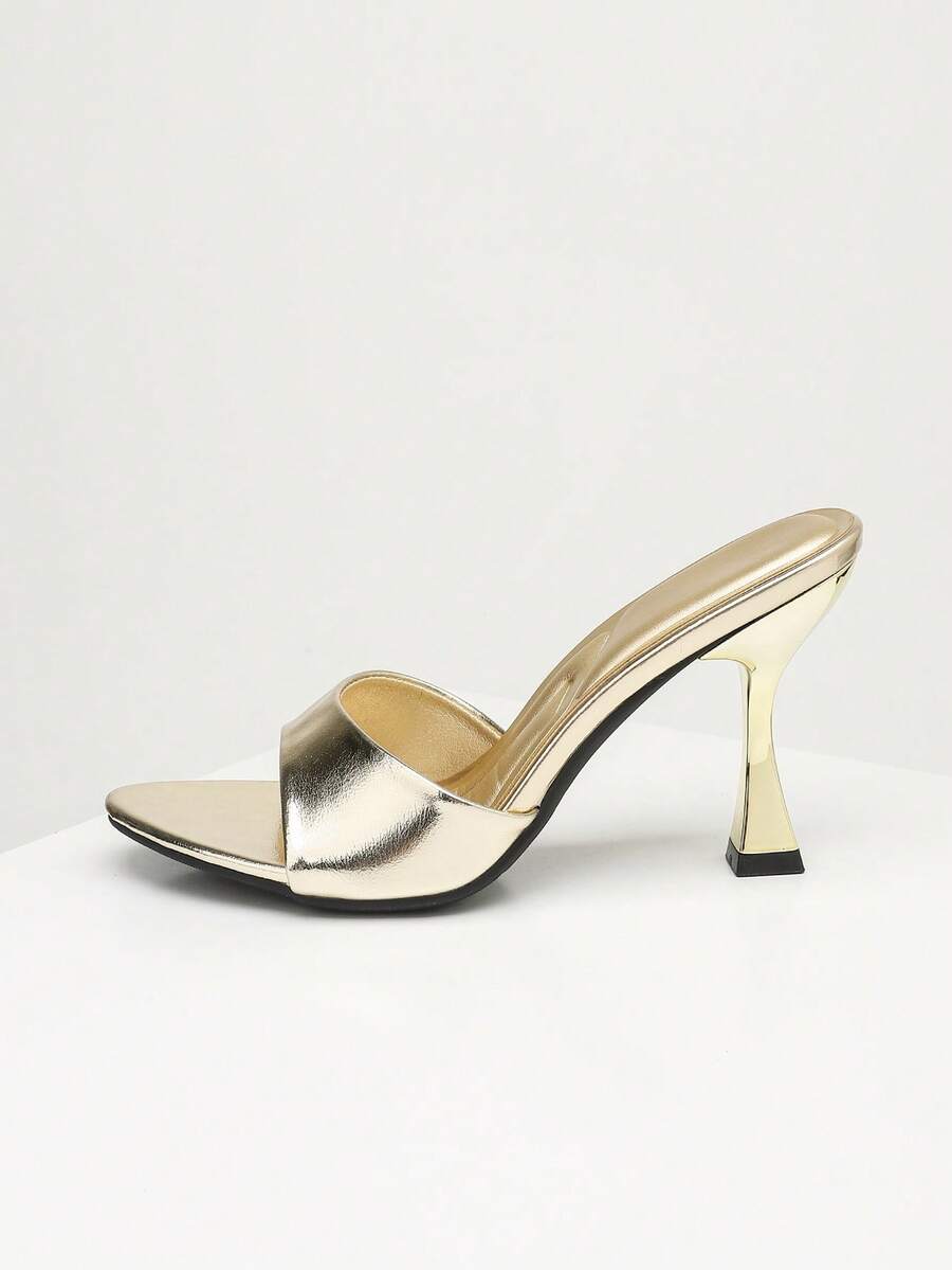 Women's open toe high heel sandals with slingback strap and sleek stiletto heel in smooth PU leather.