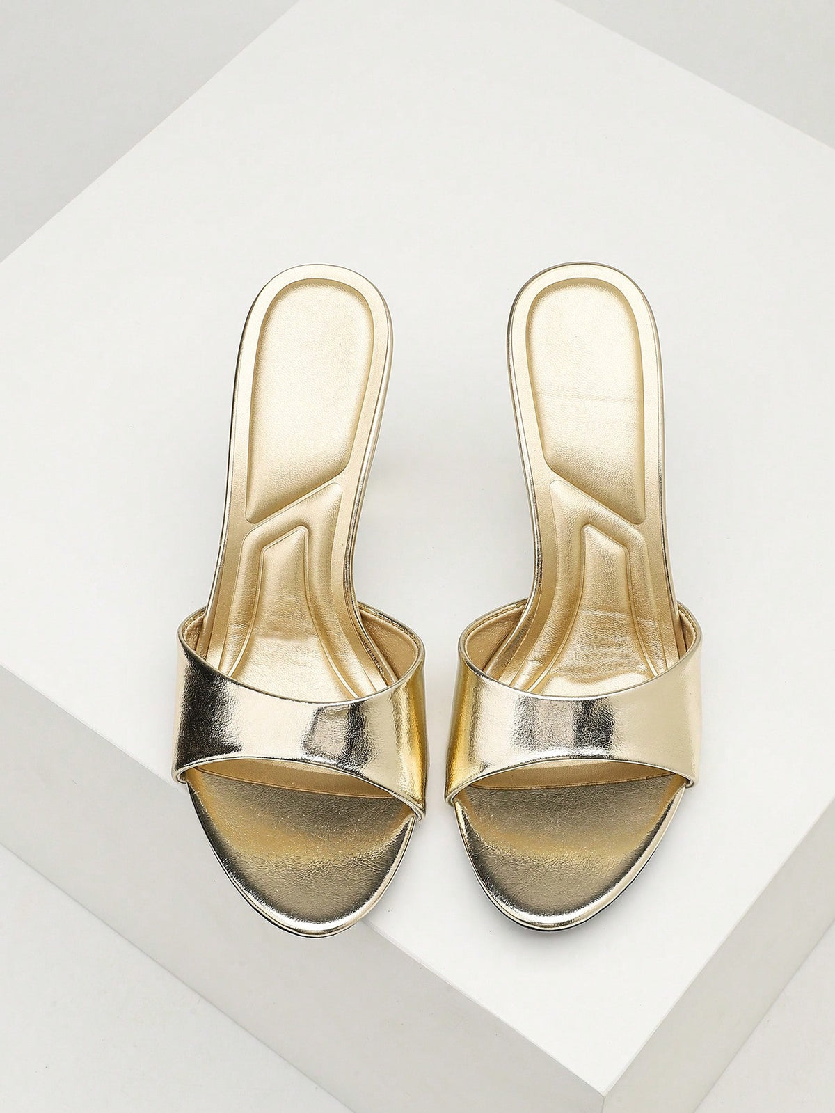 Women's open toe high heel sandals with slingback strap and sleek stiletto heel in smooth PU leather.