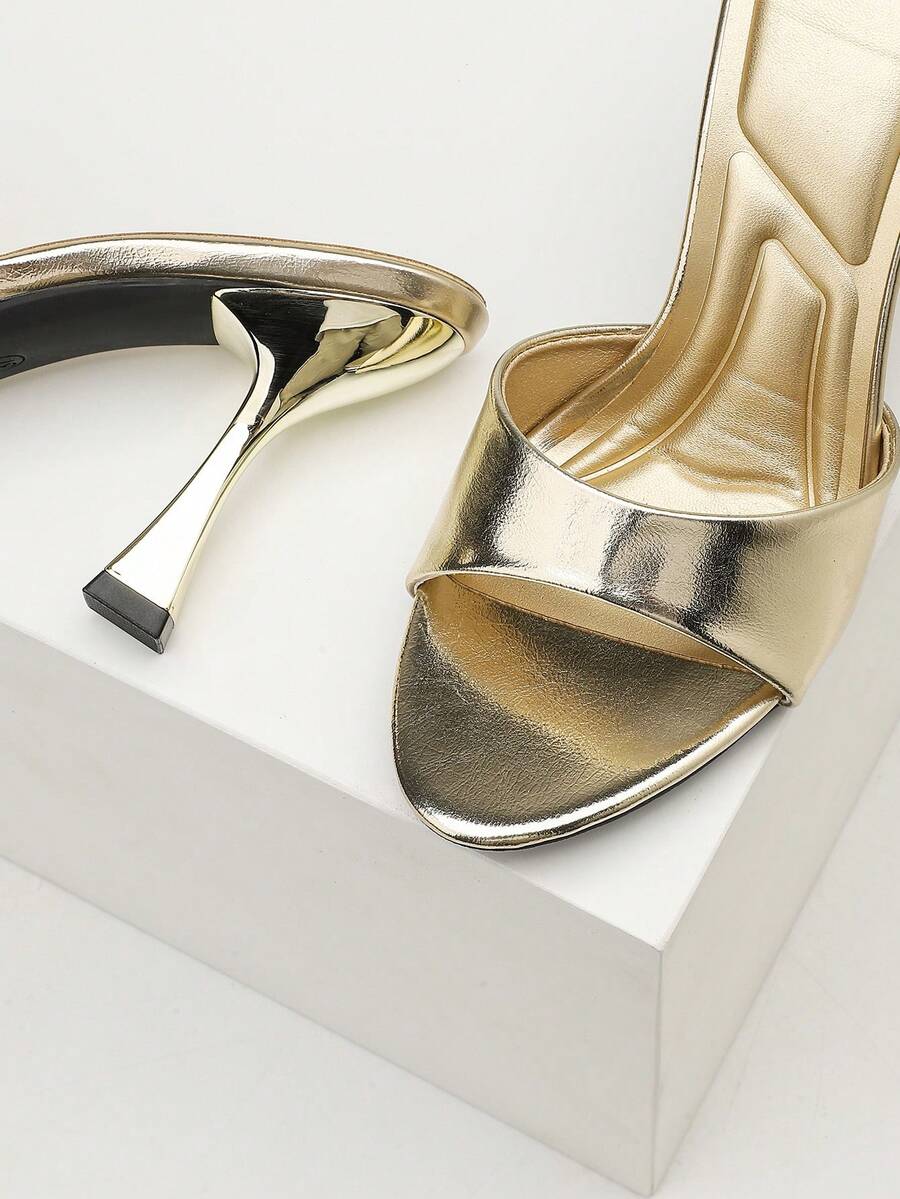 Women's open toe high heel sandals with slingback strap and sleek stiletto heel in smooth PU leather.