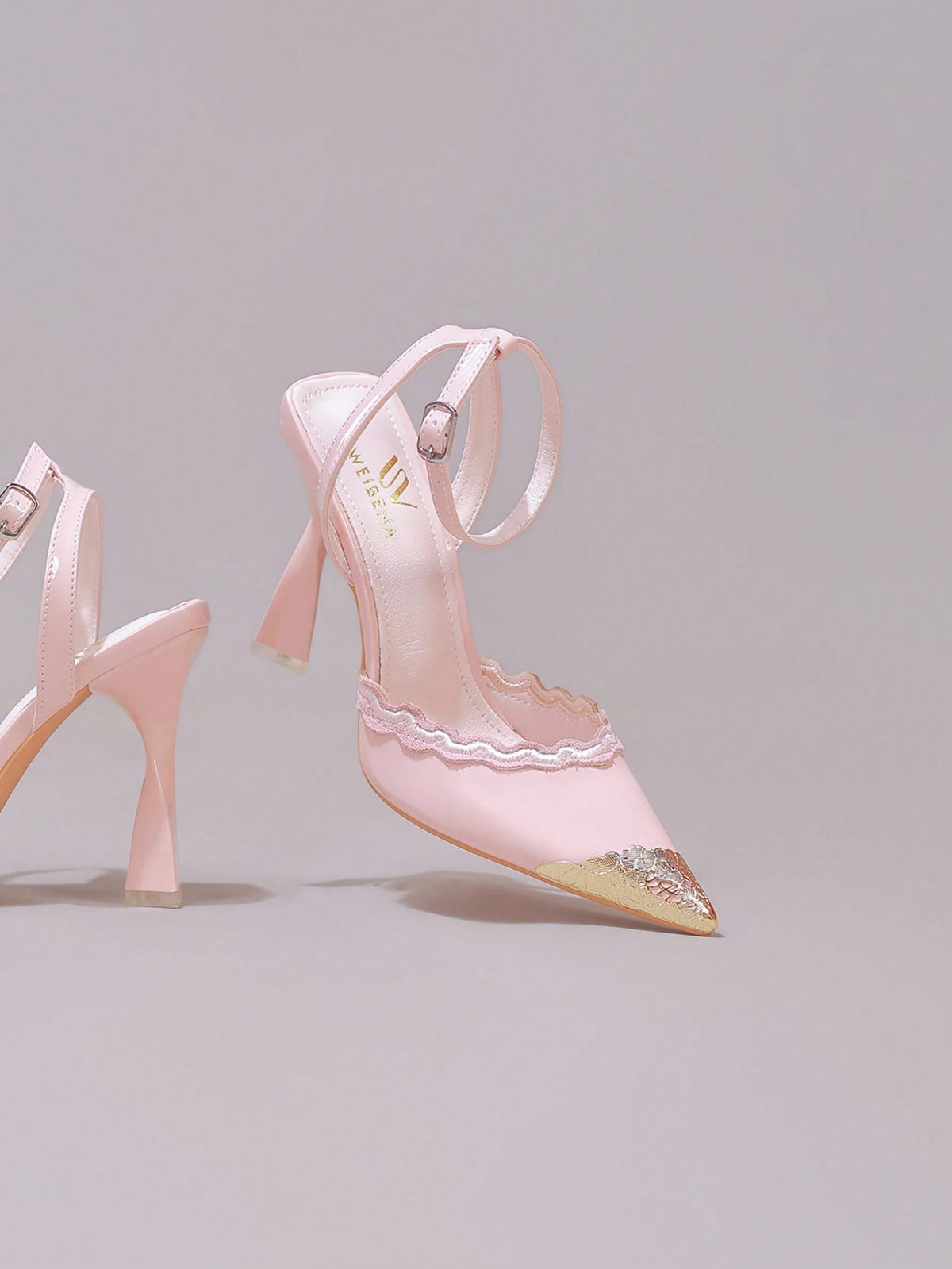 White pointed toe high heel stiletto sandals featuring lace patchwork, fringe trim, and an oversized bowknot accent.