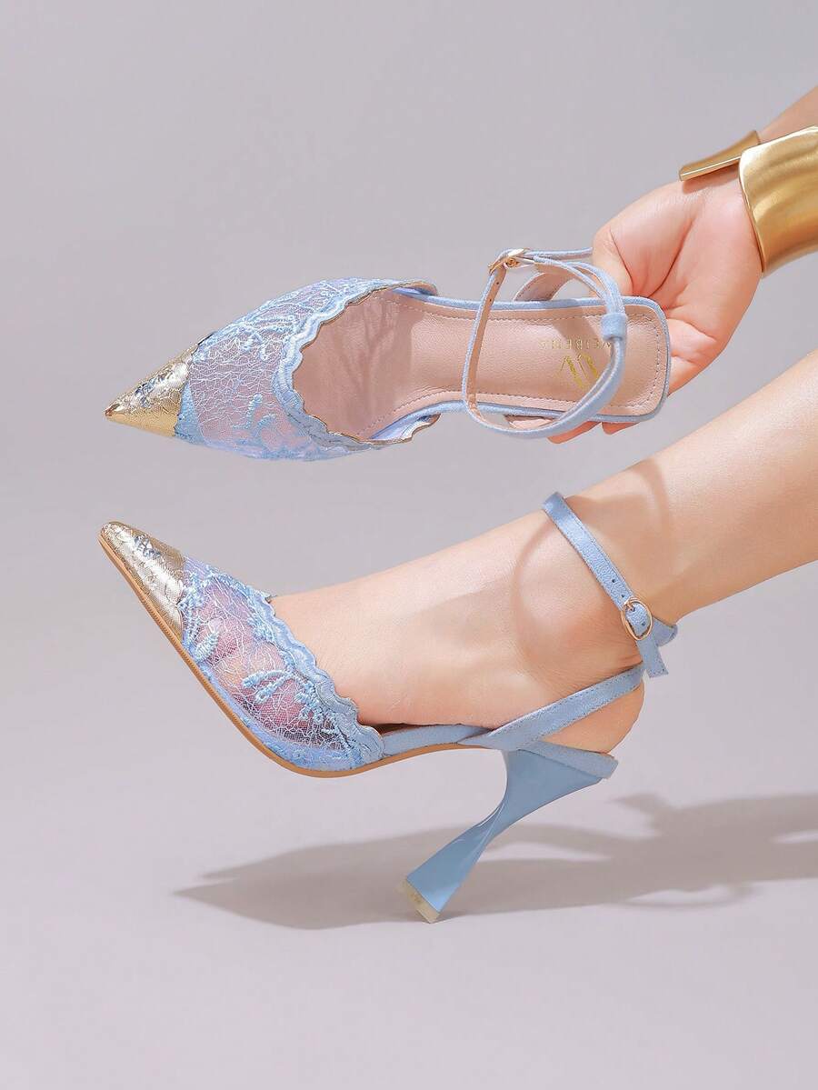 White pointed toe high heel stiletto sandals featuring lace patchwork, fringe trim, and an oversized bowknot accent.