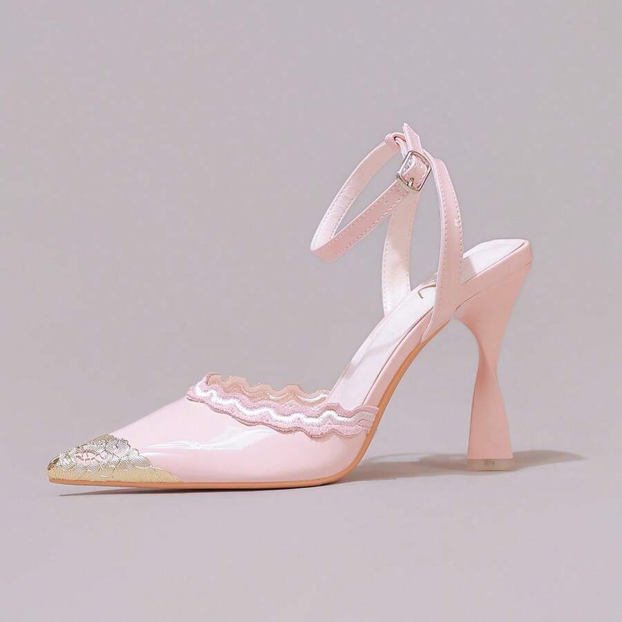 White pointed toe high heel stiletto sandals featuring lace patchwork, fringe trim, and an oversized bowknot accent.