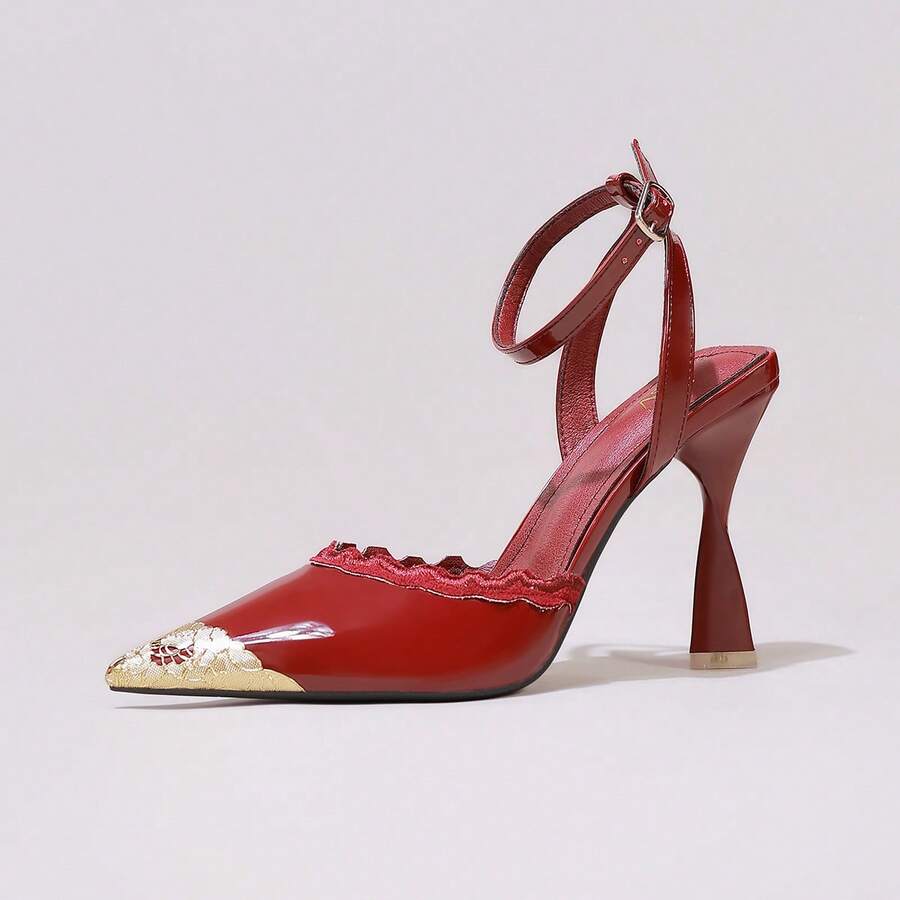 White pointed toe high heel stiletto sandals featuring lace patchwork, fringe trim, and an oversized bowknot accent.