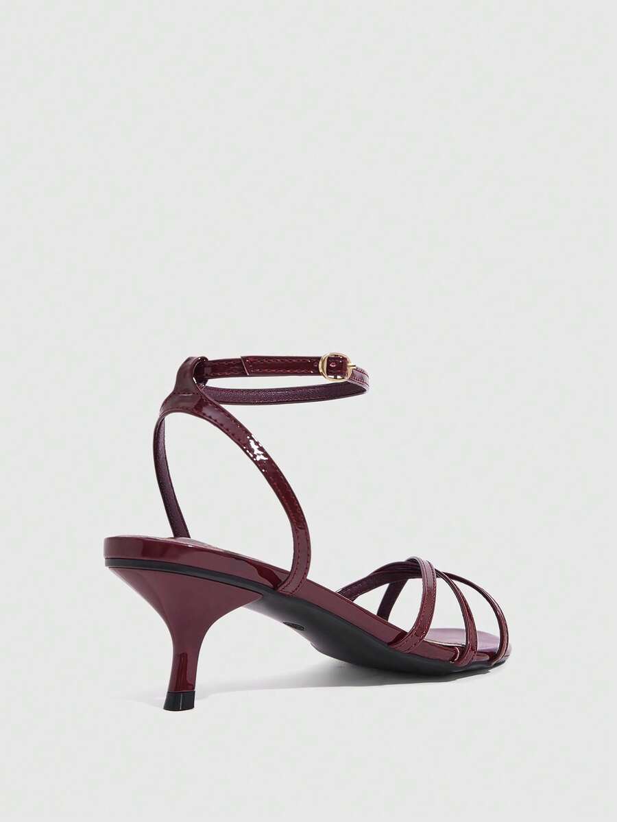 Women's pointed toe kitten heel shoes with adjustable ankle strap buckle closure