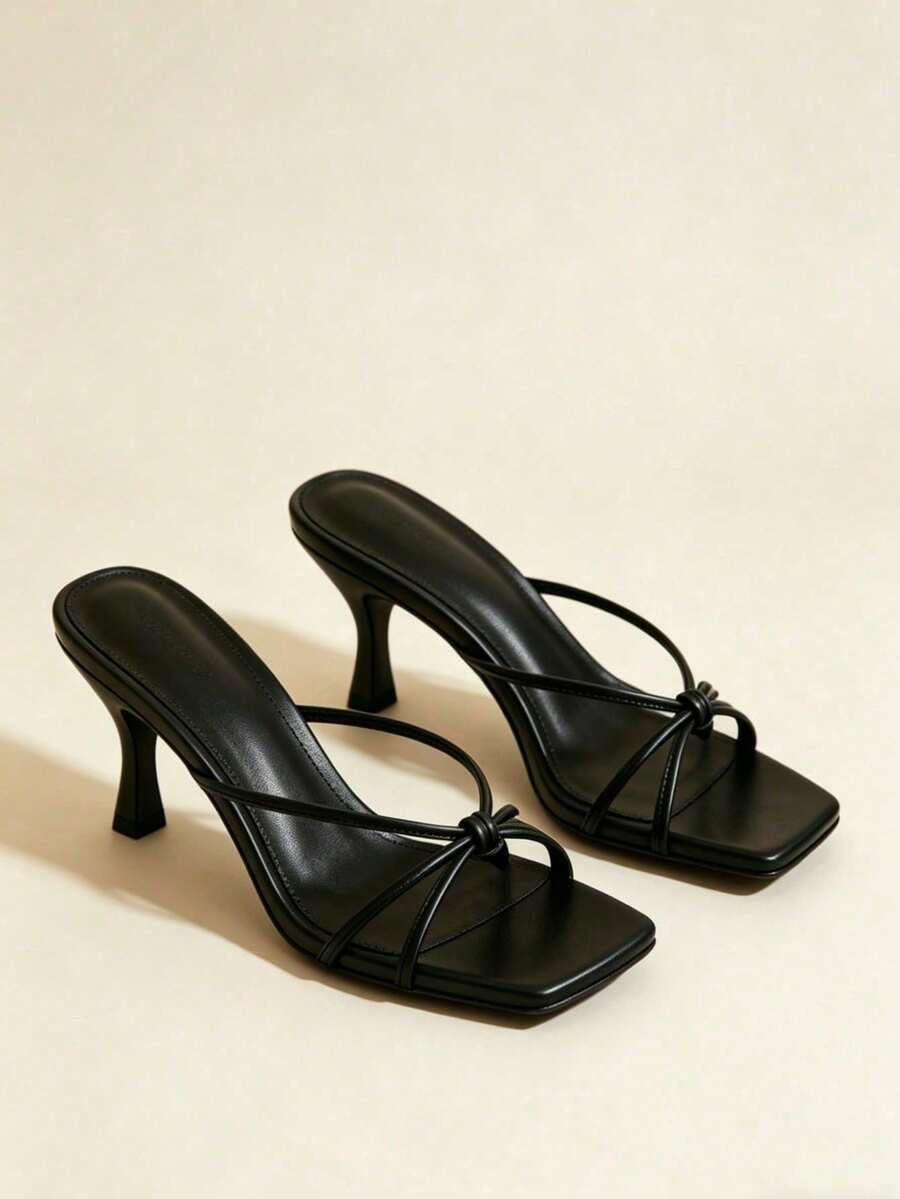 Gold crisscross strap peep toe stiletto heel slide sandals for women