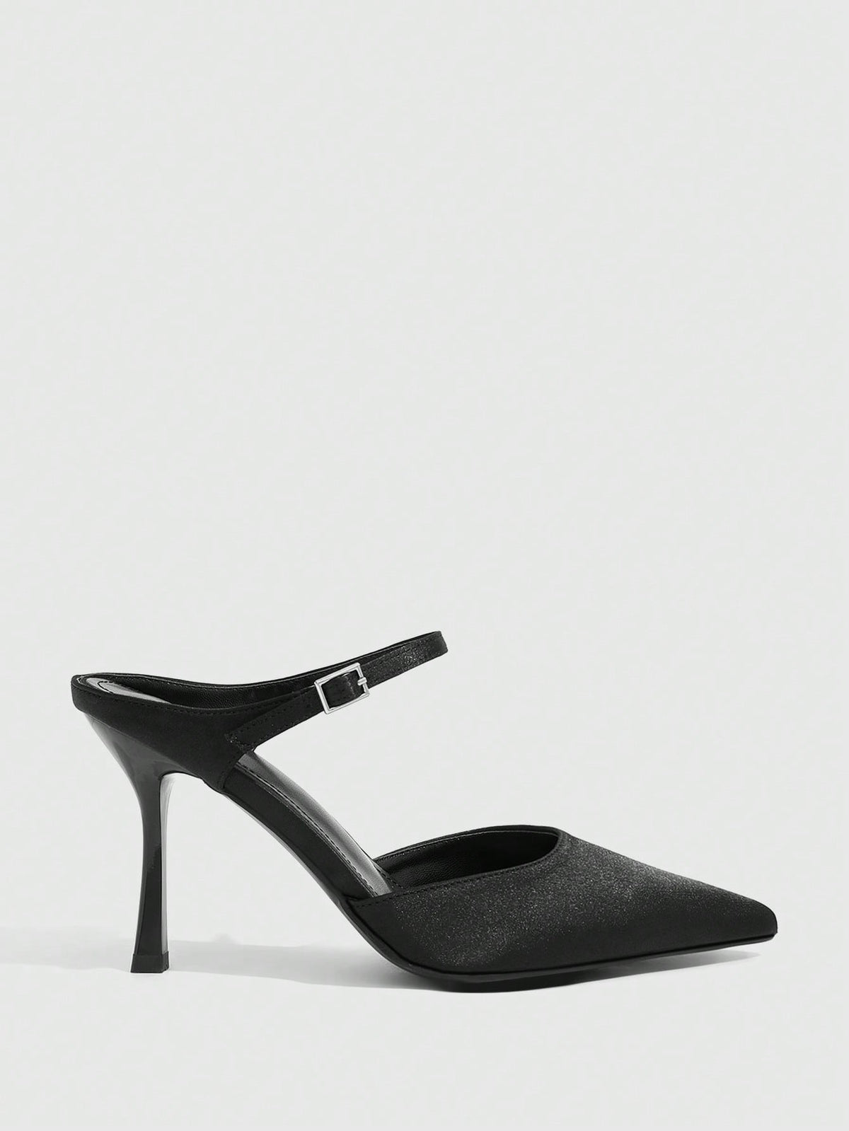 Burgundy pointed toe stiletto high heels with ankle strap buckle detail in patent PU leather