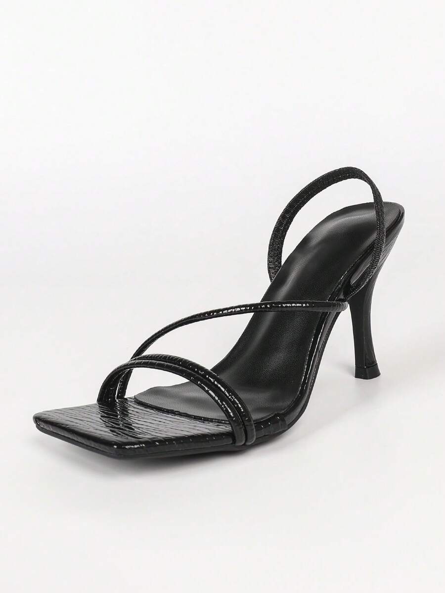 Women's square toe stiletto high heel sandals with open toe and ruched slingback strap