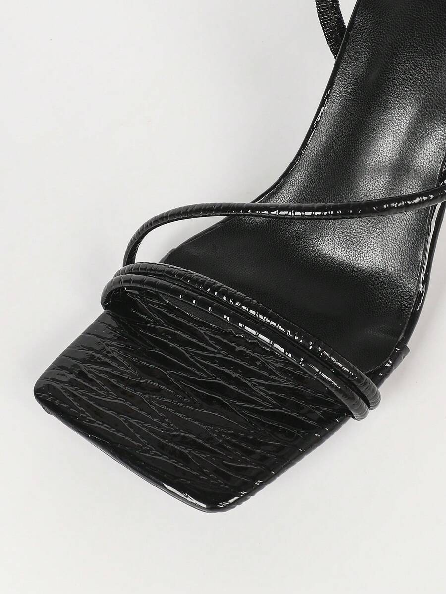 Women's square toe stiletto high heel sandals with open toe and ruched slingback strap