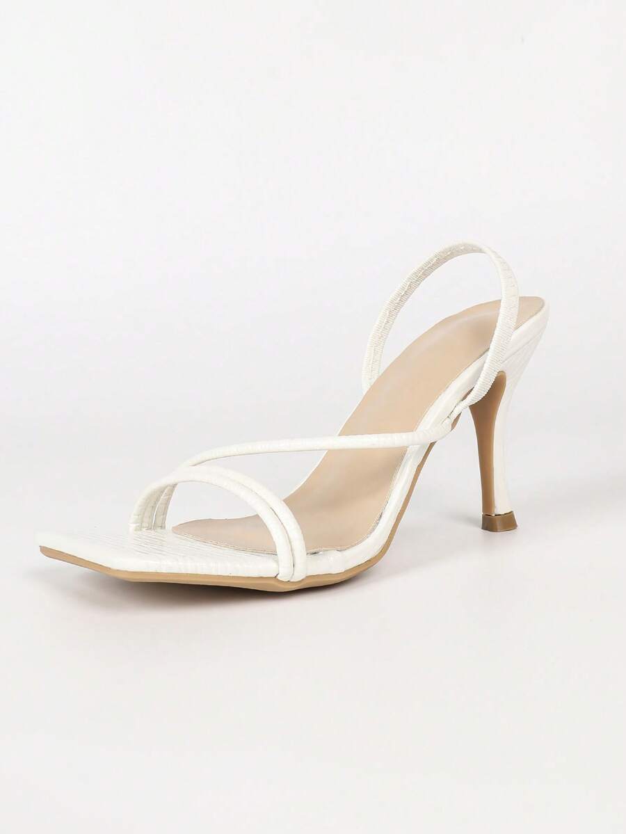 Women's square toe stiletto high heel sandals with open toe and ruched slingback strap