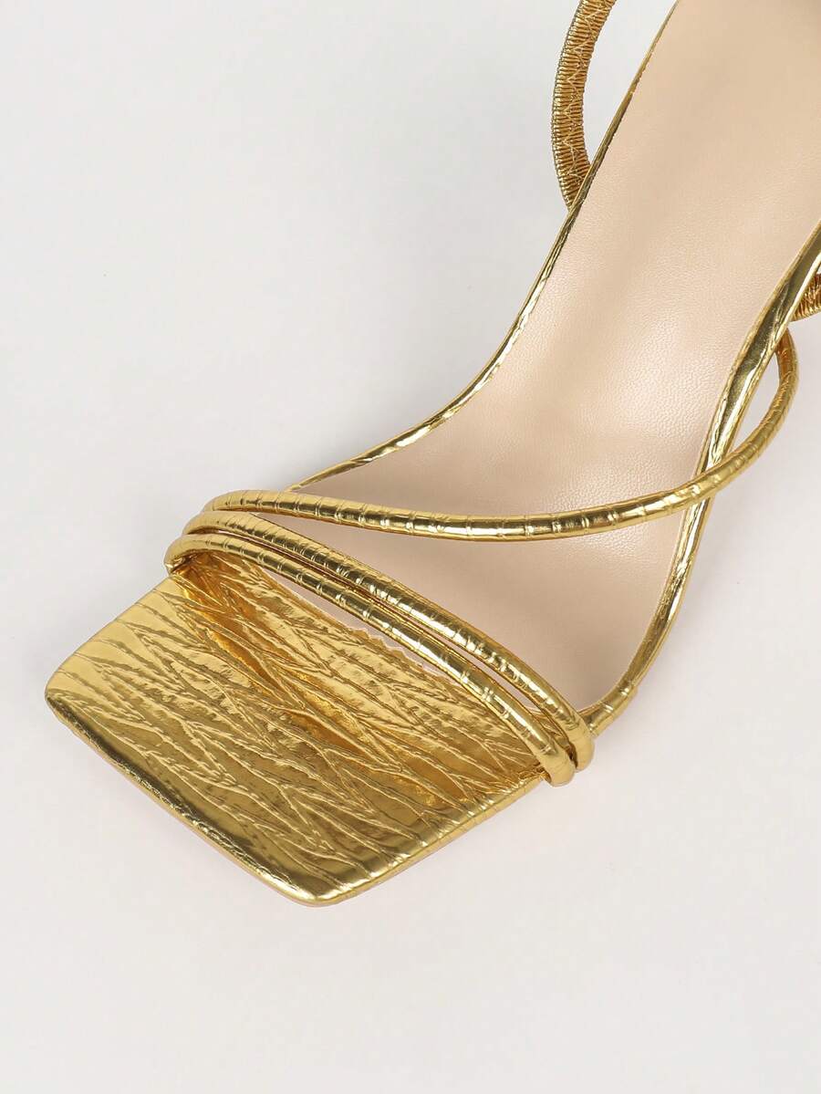 Women's square toe stiletto high heel sandals with open toe and ruched slingback strap