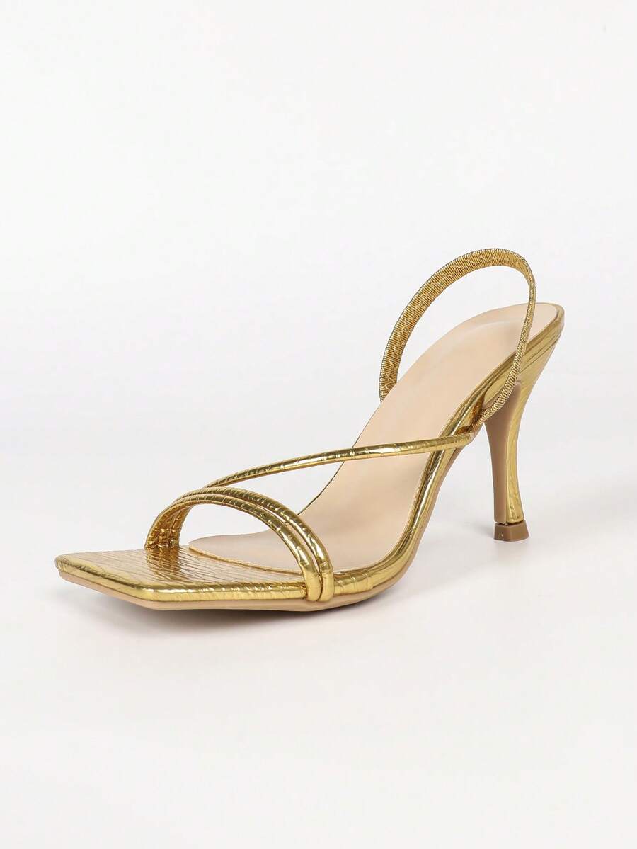 Women's square toe stiletto high heel sandals with open toe and ruched slingback strap