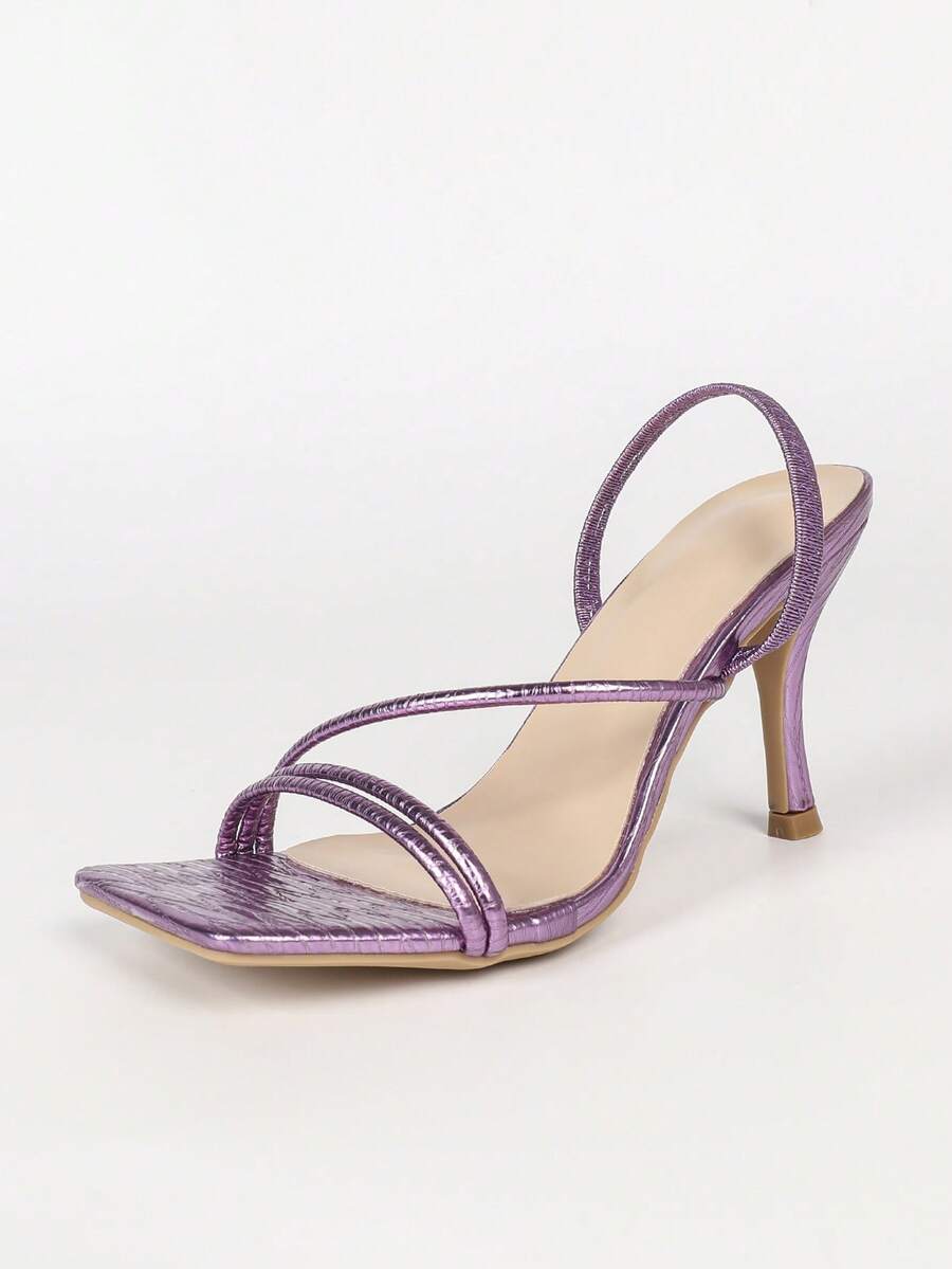 Women's square toe stiletto high heel sandals with open toe and ruched slingback strap