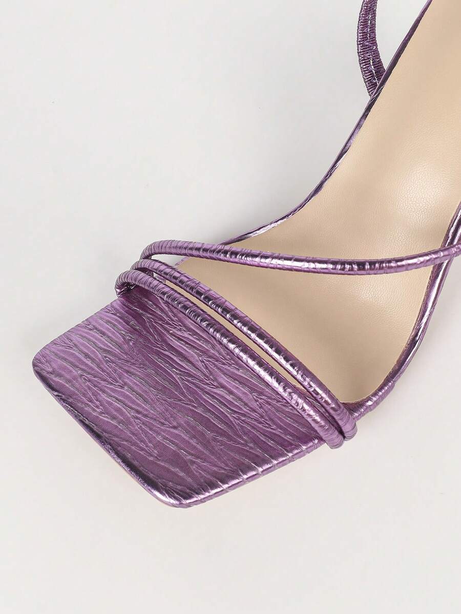 Women's square toe stiletto high heel sandals with open toe and ruched slingback strap