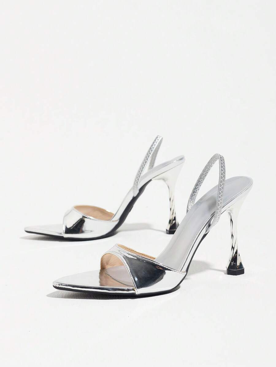 Women's open toe high heel stiletto sandals with sleek slingback buckle strap