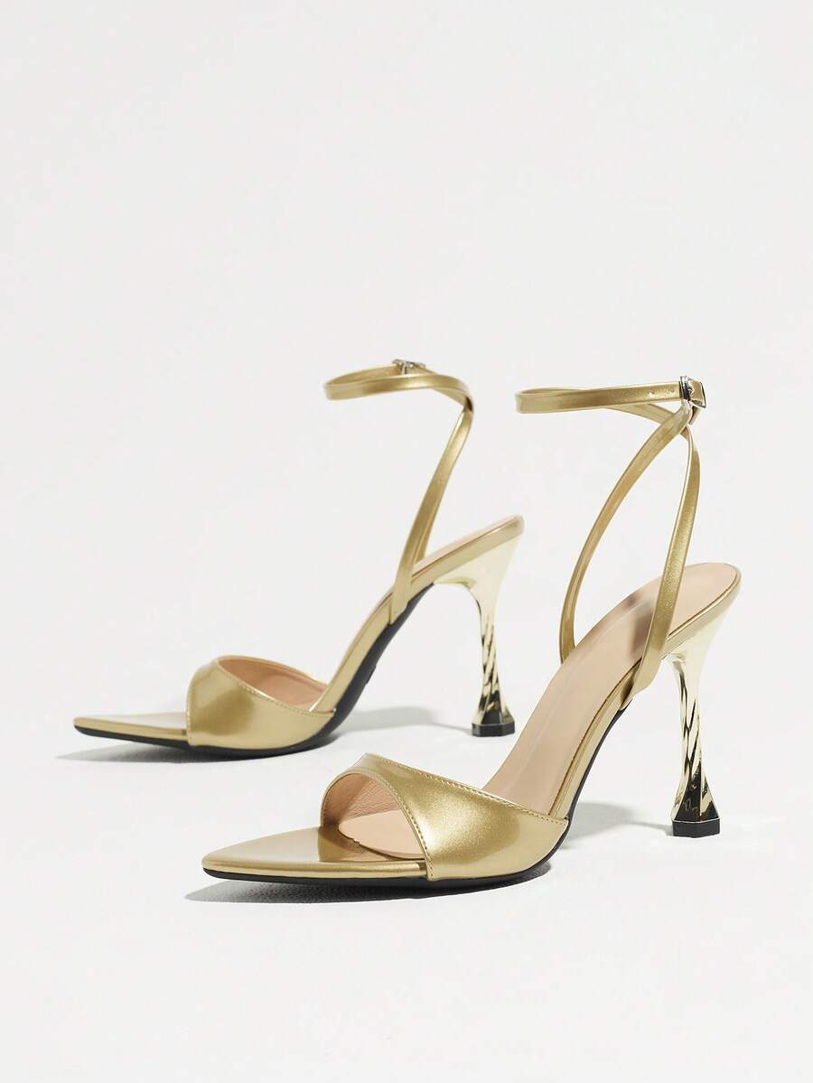 Women's open toe high heel stiletto sandals with sleek slingback buckle strap