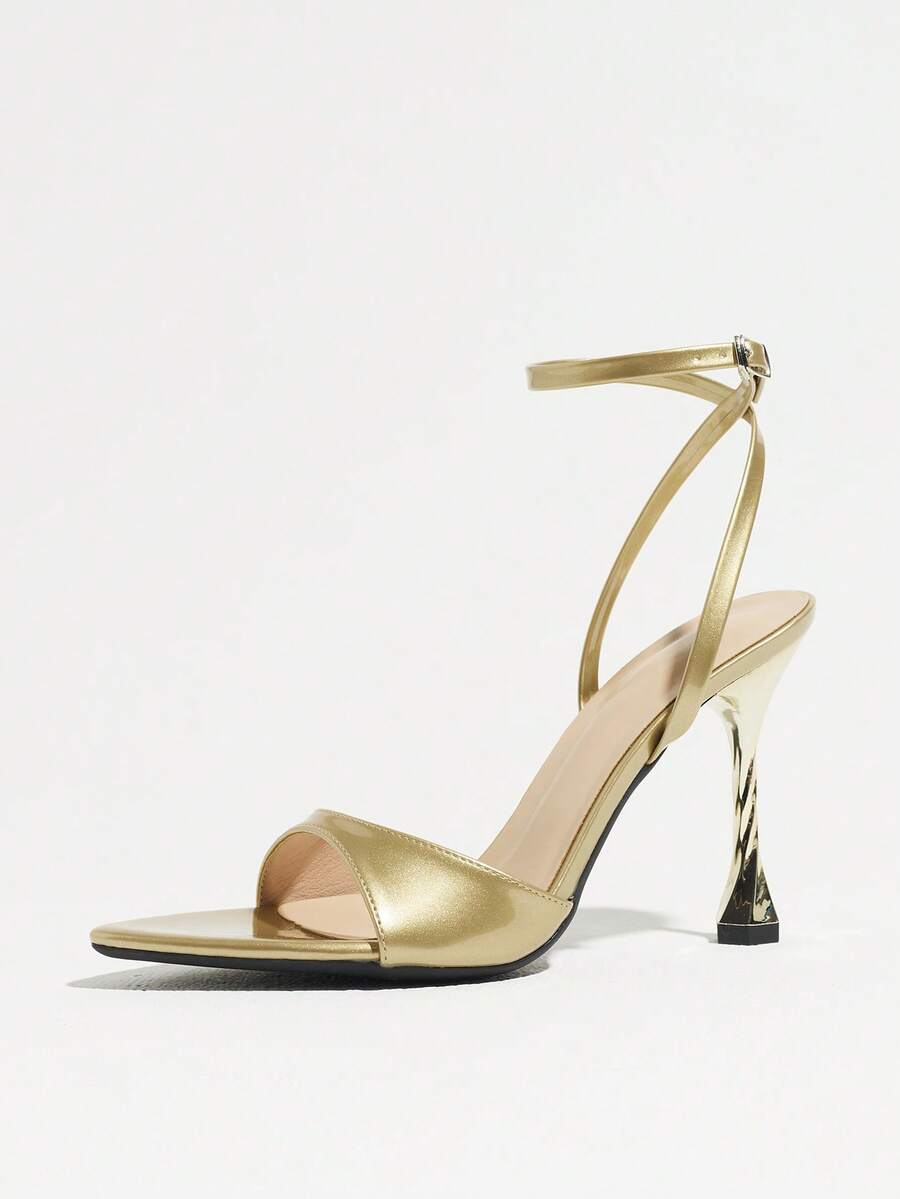 Women's open toe high heel stiletto sandals with sleek slingback buckle strap