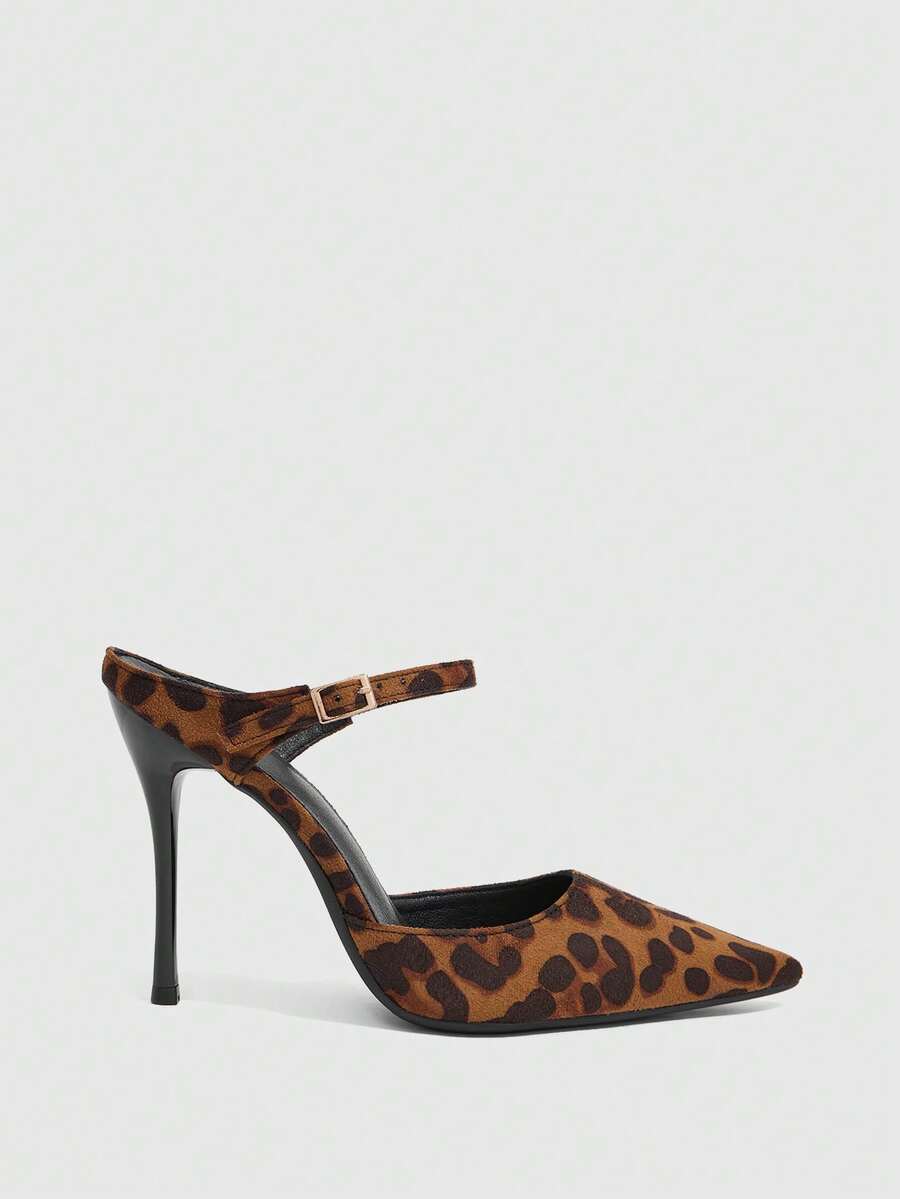 Burgundy pointed toe stiletto high heels with ankle strap buckle detail in patent PU leather