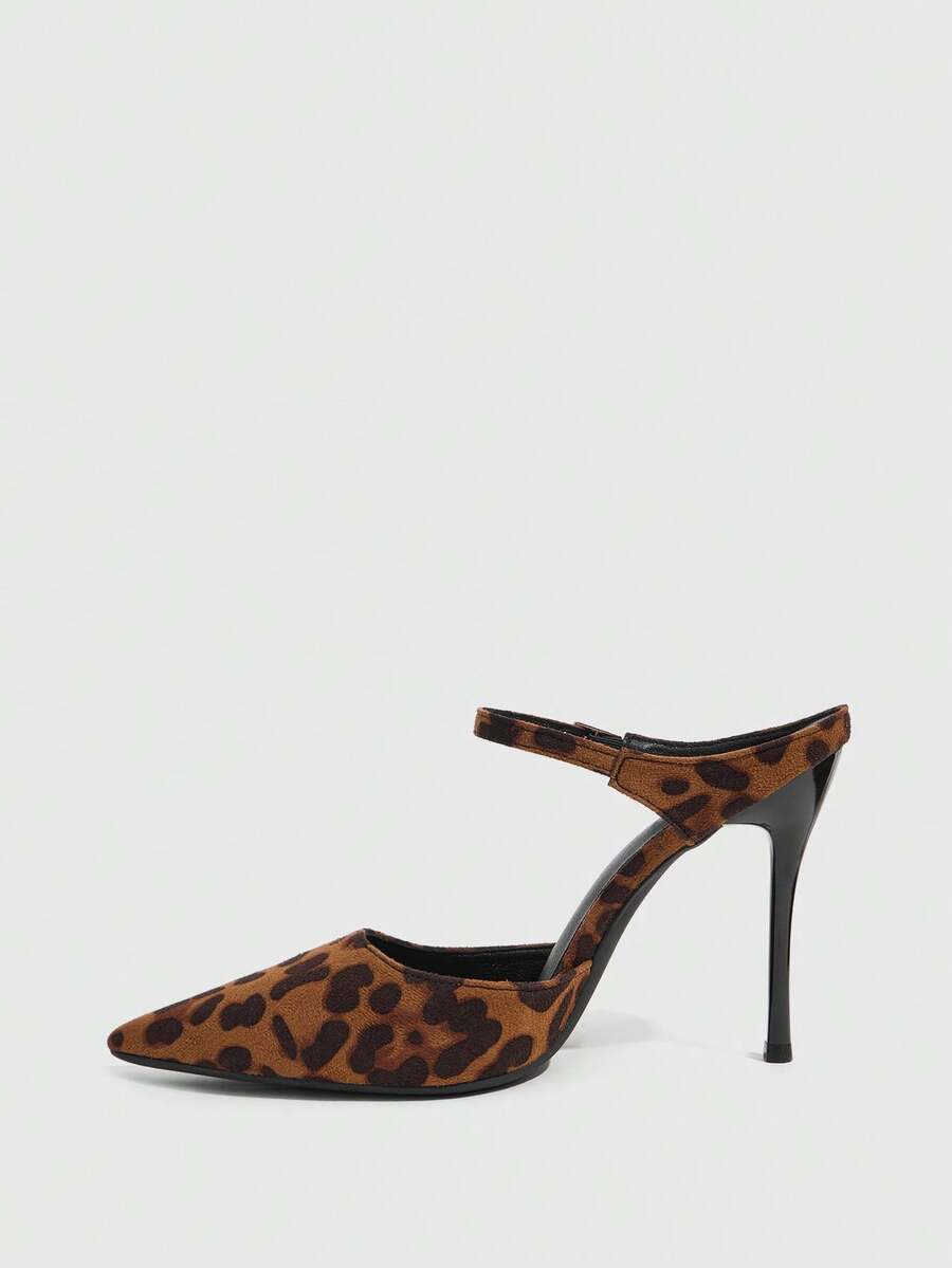 Burgundy pointed toe stiletto high heels with ankle strap buckle detail in patent PU leather