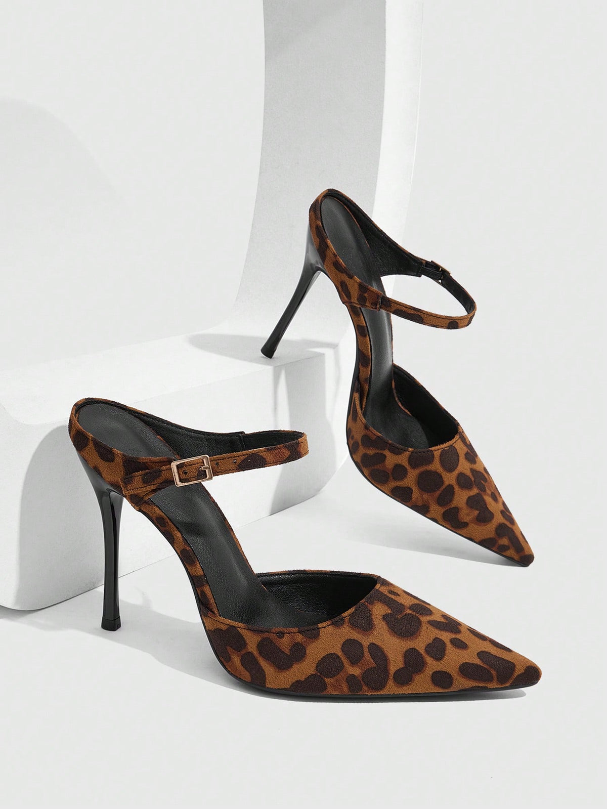 Burgundy pointed toe stiletto high heels with ankle strap buckle detail in patent PU leather